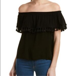 Velvet by Graham & Spencer Dominga Off Shoulder Black Tassel Top